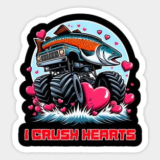 Monster Truck I Crush Hearts Salmon Valentines Sticker
